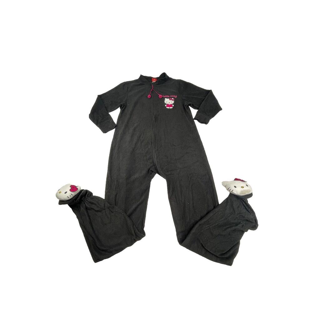 Hello Kitty Footed Adult Pajamas Size M Black Cat Women’s